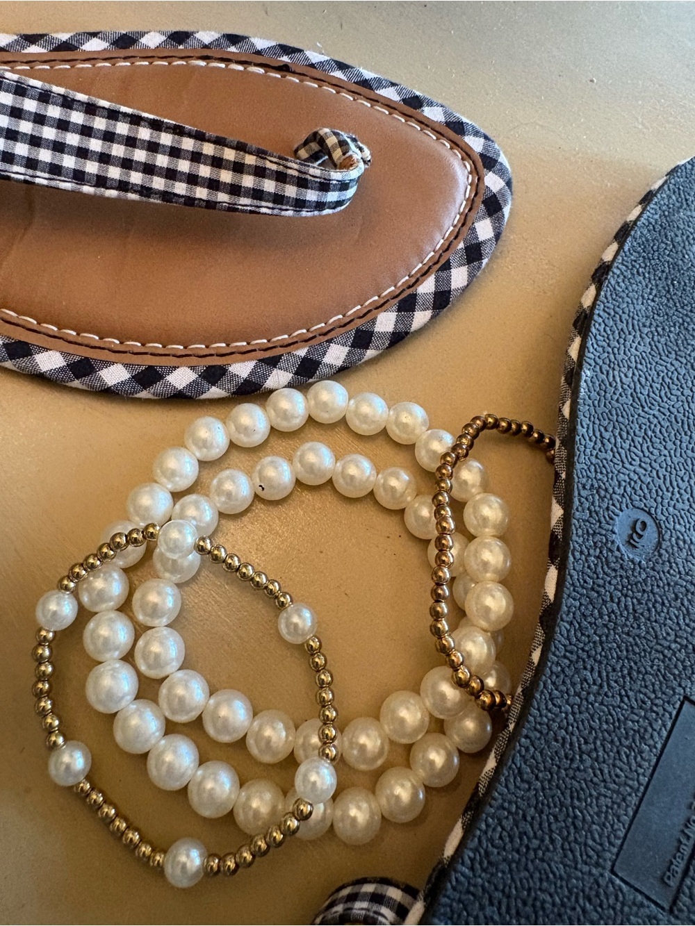 Maurices Black and White Gingham T-Strap Sandals - Picture 3 of 5